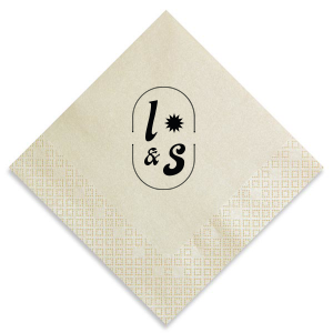 The Sunburst Initial Napkin features bold initials framed by a modern oval emblem with a sunburst accent. Add it to your powder room or dining table to create a polished, custom look guests will notice. Perfect for weddings, housewarmings, or elevated entertaining!