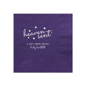 Celebrate the miracle of a new arrival with the Heaven Sent Napkin. This whimsical design features the tender phrase ‘heaven sent’ in a dreamy lower case script, adorned with stars as if floating in the sky. Perfect for baby showers or gender reveal parties, this napkin encapsulates the joy and wonder of welcoming a new life.