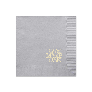Embrace elegance with the Scrolled Vines Monogram Initials Napkin, which showcases a stunning monogram in the lower right. The middle initial, dramatically flourished and prominent, is beautifully flanked by formal capitals. A statement of elegance, flair, and beauty, this napkin elevates any event with its dramatic and artistic touch.
