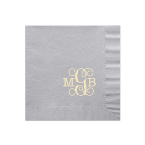 Embrace elegance with the Scrolled Vines Monogram Initials Napkin, which showcases a stunning monogram in the lower right. The middle initial, dramatically flourished and prominent, is beautifully flanked by formal capitals. A statement of elegance, flair, and beauty, this napkin elevates any event with its dramatic and artistic touch.