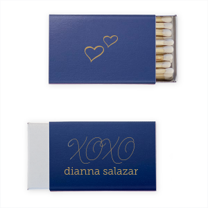 Light up the party with the XOXO Bridal Shower Matchbox featuring playful swirls that spell out hugs and kisses. The bride's name makes a lively statement on the front, and whimsical hearts on the back spread the love.