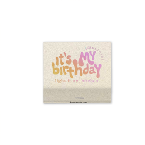 Light up the night with this custom matchbox. Personalize with the birthday haver's name for a unique and sassy party favor. 