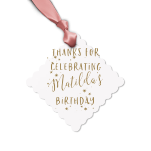 Celebrate your upcoming event with this letterpress gift tag. The sparkle motif will add razzle dazzle to your gift bag or candy bag. Personalize this gift tag with your name and the event you are celebrating!