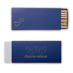 Light up the party with the XOXO Bridal Shower Matchbox featuring playful swirls that spell out hugs and kisses. The bride's name makes a lively statement on the front, and whimsical hearts on the back spread the love.