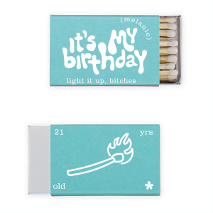 Light it Up! Celebrate your birthday with this custom matchbox. Featuring a hand drawn lit match, this quirky party accessory will look divine at your upcoming birthday bash. 