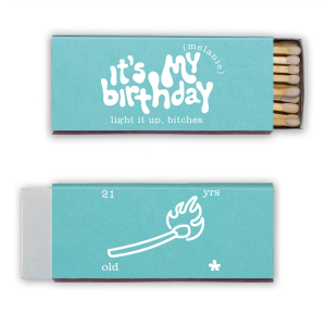 Light it Up! Celebrate your birthday with this custom matchbox. Featuring a hand drawn lit match, this quirky party accessory will look divine at your upcoming birthday bash. 