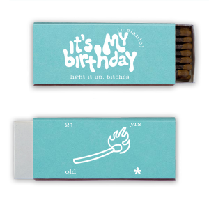 Light it Up! Celebrate your birthday with this custom matchbox. Featuring a hand drawn lit match, this quirky party accessory will look divine at your upcoming birthday bash. 