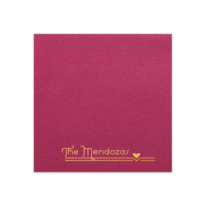 The Modern Heart Flourish Napkin design marries minimalist style with heartfelt symbolism. The family name floats gracefully above a contemporary line, punctuated by a solitary heart. This design is perfect for the modern couple who appreciates clean lines and elegant simplicity.