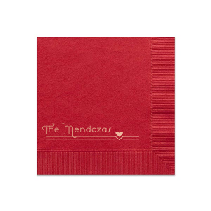 The Modern Heart Flourish Napkin design marries minimalist style with heartfelt symbolism. The family name floats gracefully above a contemporary line, punctuated by a solitary heart. This design is perfect for the modern couple who appreciates clean lines and elegant simplicity.