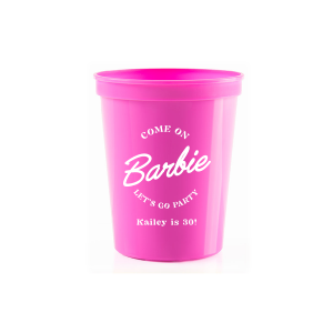 This Barbie Birthday Cup features the playful slogan “Come on Barbie, let’s go party!” with a customizable name and age. Order yours to elevate your themed gathering and delight guests with a fun, stylish touch. Just right for birthday bashes or girls’ night celebrations.
