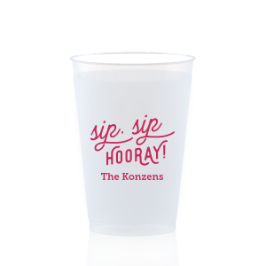 The Sip Sip Hooray! Names Frosted Cup design captures the essence of celebration with a witty twist on the classic cheer. Its lively, scrolling font turns each sip into a toast, making it a delightful tribute to the couple and the joy of their special day.