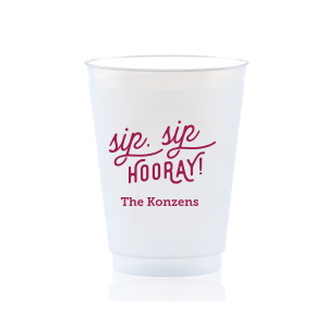 The Sip Sip Hooray! Names Frosted Cup design captures the essence of celebration with a witty twist on the classic cheer. Its lively, scrolling font turns each sip into a toast, making it a delightful tribute to the couple and the joy of their special day.
