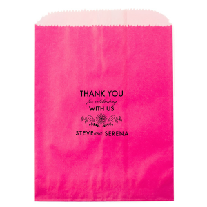 Express heartfelt thanks with the Floral Thank You Wedding Gift Bag, adorned with hand-drawn blooms and a sincere stacked message. This energetic design, featuring the couple's names, offers a sweet token of appreciation for your cherished guests.