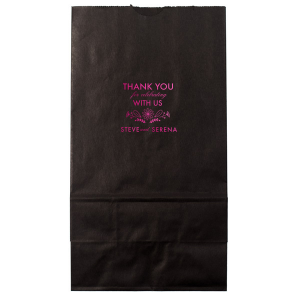 Express heartfelt thanks with the Floral Thank You Wedding Gift Bag, adorned with hand-drawn blooms and a sincere stacked message. This energetic design, featuring the couple's names, offers a sweet token of appreciation for your cherished guests.