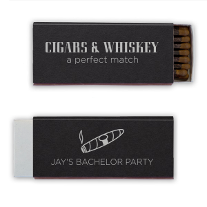 Light up the bachelor festivities with the Cigar Bachelor Party Match featuring a classic cigar illustration. Personalize with a witty quip or the essentials, and let 'a perfect match' set the tone for a night of camaraderie and celebration.