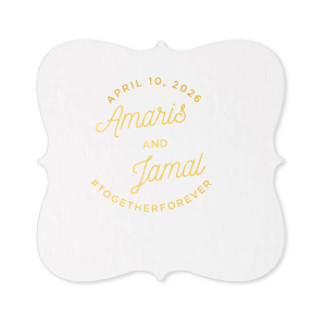 Toast to elegance with the Elegant Modern Script Name & Hashtag Coaster, where love circles timelessly. The couple's names dance in a chic script, crowned by the celebration date and grounded with a bespoke hashtag, inviting guests to share the joy. It's a classy touch to any refined celebration. 