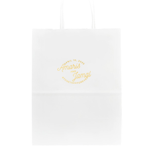 Elevate your event with the Modern Script Names & Hashtag Gift Bag design, a fusion of contemporary style and social savvy. Featuring the couple's names, event date, and a custom hashtag, this bag turns every gift  into a stylish, memorable experience, ideal for trend-setting events. 