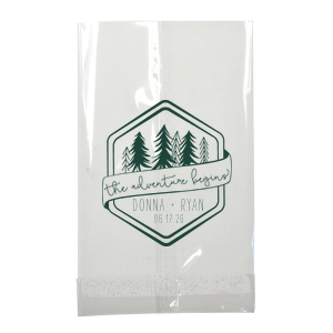 Pack up the excitement with the Adventure Begins Gift Bag where evergreens and a bold declaration set the stage for wedded exploration. The couple's names and date anchor this upbeat token, hinting at the countless escapades that lie ahead.