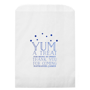Pack a burst of gratitude with the Treat Favor Bag, where enthusiasm for your guests' presence is matched by the delight inside. The celebrant's name adds a personal touch to this effusive token of thanks.