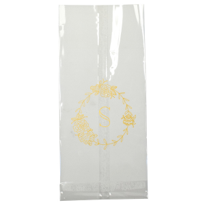 The Romantic Peony Frame Monogram Bag elegantly captures the essence of joy and romance. A wreath of lush peonies and greenery forms a delicate frame, encircling the celebrant's initial in a graceful display. This design exudes elegance, symbolizing happiness, prosperity, and a blissful union.