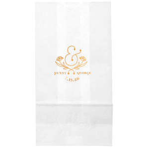 Our custom White Gloss Goodie Bag with Matte White Foil has a Floral Accent Ampersand graphic and is good for use in Couple and Wedding themed parties and are a must-have for your next event—whatever the celebration!