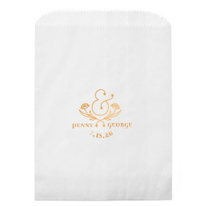 Our custom White Gloss Goodie Bag with Matte White Foil has a Floral Accent Ampersand graphic and is good for use in Couple and Wedding themed parties and are a must-have for your next event—whatever the celebration!