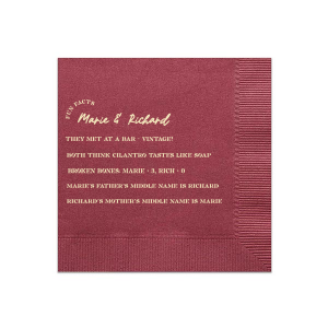 ForYourParty's elegant Merlot Cocktail Napkin with Matte Ivory Foil couldn't be more perfect. It's time to show off your impeccable taste.