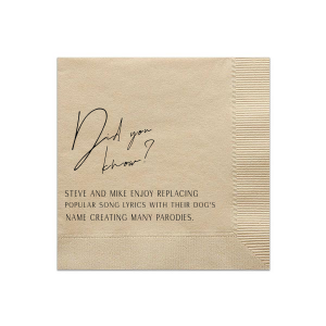 Our personalized Sand Cocktail Napkin with Matte Black Foil will look fabulous with your unique touch. Your guests will agree!