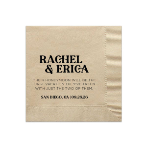 Custom Bronze Cocktail Napkin with Matte White Foil can be personalized to match your party's exact theme and tempo.