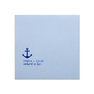 Set sail with the Anchored in Love Napkin, where nautical charm meets romance. Featuring a bold anchor above the couple’s names in striking capitals, and the phrase “anchored in love” seeming to float on a gentle sea, this design is perfect for celebrations that cherish a sense of security and adventure.
