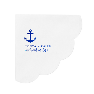 Set sail with the Anchored in Love Napkin, where nautical charm meets romance. Featuring a bold anchor above the couple’s names in striking capitals, and the phrase “anchored in love” seeming to float on a gentle sea, this design is perfect for celebrations that cherish a sense of security and adventure.