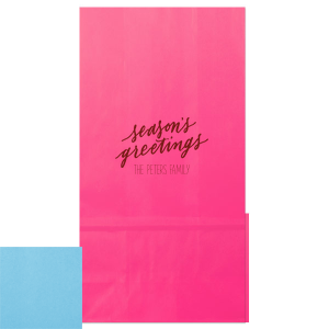 Wrap your presents in the spirit of the season with the Season’s Greetings Holiday Gift Bag, featuring 'season’s greetings' in a gentle script. Below, your family name personalizes this festive carrier, extending a hand of holiday joy with every gift given