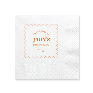 Create a custom sassy cocktail napkin for your birthday party today! Featuring a modern and minimal design, you can personalize this napkin with the date of your party and your name. 