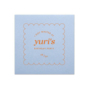 Create a custom sassy cocktail napkin for your birthday party today! Featuring a modern and minimal design, you can personalize this napkin with the date of your party and your name. 