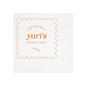Create a custom sassy cocktail napkin for your birthday party today! Featuring a modern and minimal design, you can personalize this napkin with the date of your party and your name. 