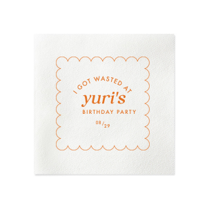 Create a custom sassy cocktail napkin for your birthday party today! Featuring a modern and minimal design, you can personalize this napkin with the date of your party and your name. 