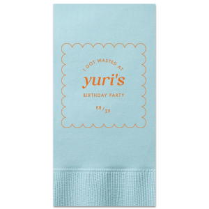 Create a custom sassy cocktail napkin for your birthday party today! Featuring a modern and minimal design, you can personalize this napkin with the date of your party and your name. 