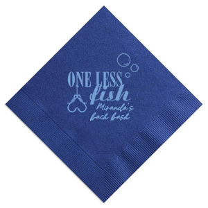 A custom napkin is a fun detail at a bachelorette party! Celebrate one less fish with this personalized napkin. 
