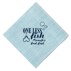 A custom napkin is a fun detail at a bachelorette party! Celebrate one less fish with this personalized napkin. 