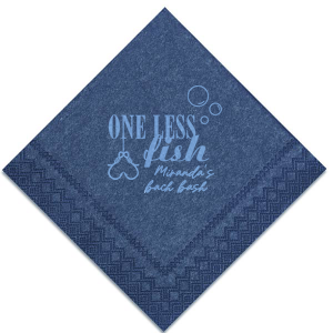 A custom napkin is a fun detail at a bachelorette party! Celebrate one less fish with this personalized napkin. 