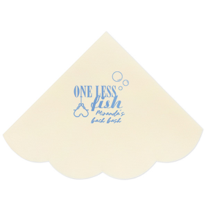 A custom napkin is a fun detail at a bachelorette party! Celebrate one less fish with this personalized napkin. 