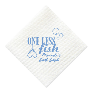 A custom napkin is a fun detail at a bachelorette party! Celebrate one less fish with this personalized napkin. 