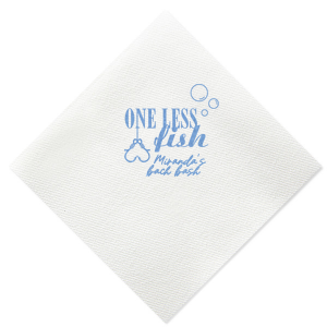 A custom napkin is a fun detail at a bachelorette party! Celebrate one less fish with this personalized napkin. 