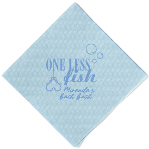 A custom napkin is a fun detail at a bachelorette party! Celebrate one less fish with this personalized napkin. 