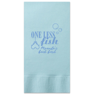 A custom napkin is a fun detail at a bachelorette party! Celebrate one less fish with this personalized napkin. 