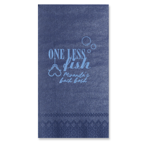 A custom napkin is a fun detail at a bachelorette party! Celebrate one less fish with this personalized napkin. 