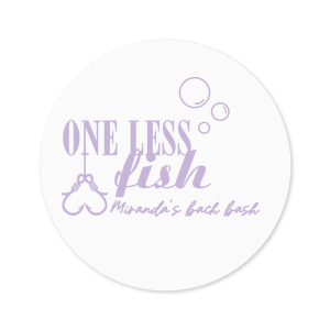 Personalize a bachelorette label for your party! Featuring a whimsical One Less Fish graphic, you can personalize this label with the bride-to-be's name. 