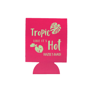 Customize our tropical bachelorette can cooler! This is perfect for a tropical bachelorette party theme. You'll be sipping in style with custom can coolers. 