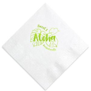 Personalized this trendy tropical bachelorette napkin. Featuring a bold plant motif, you can add the name of the bride and enjoy!
