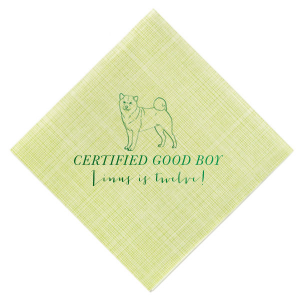 Personalize a custom shiba inu napkin for your next event! Whether you are throwing a birthday party for a dog lover or a dog, this custom birthday napkin will be a memorable addition that your guests will love. 